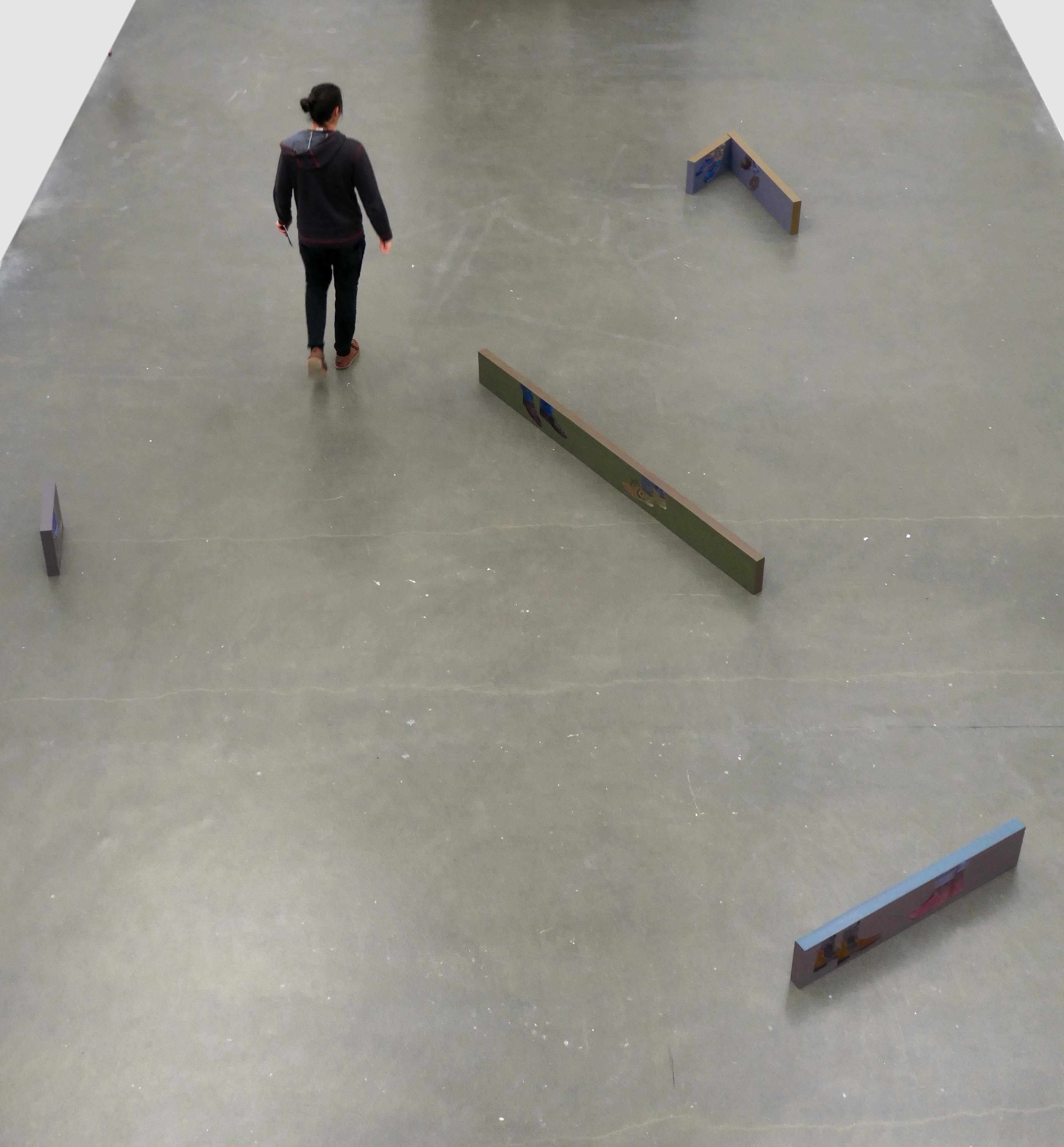 <em>Portraits de pieds</em>, 2017, variable dimensions, acrylic and ink on wood.