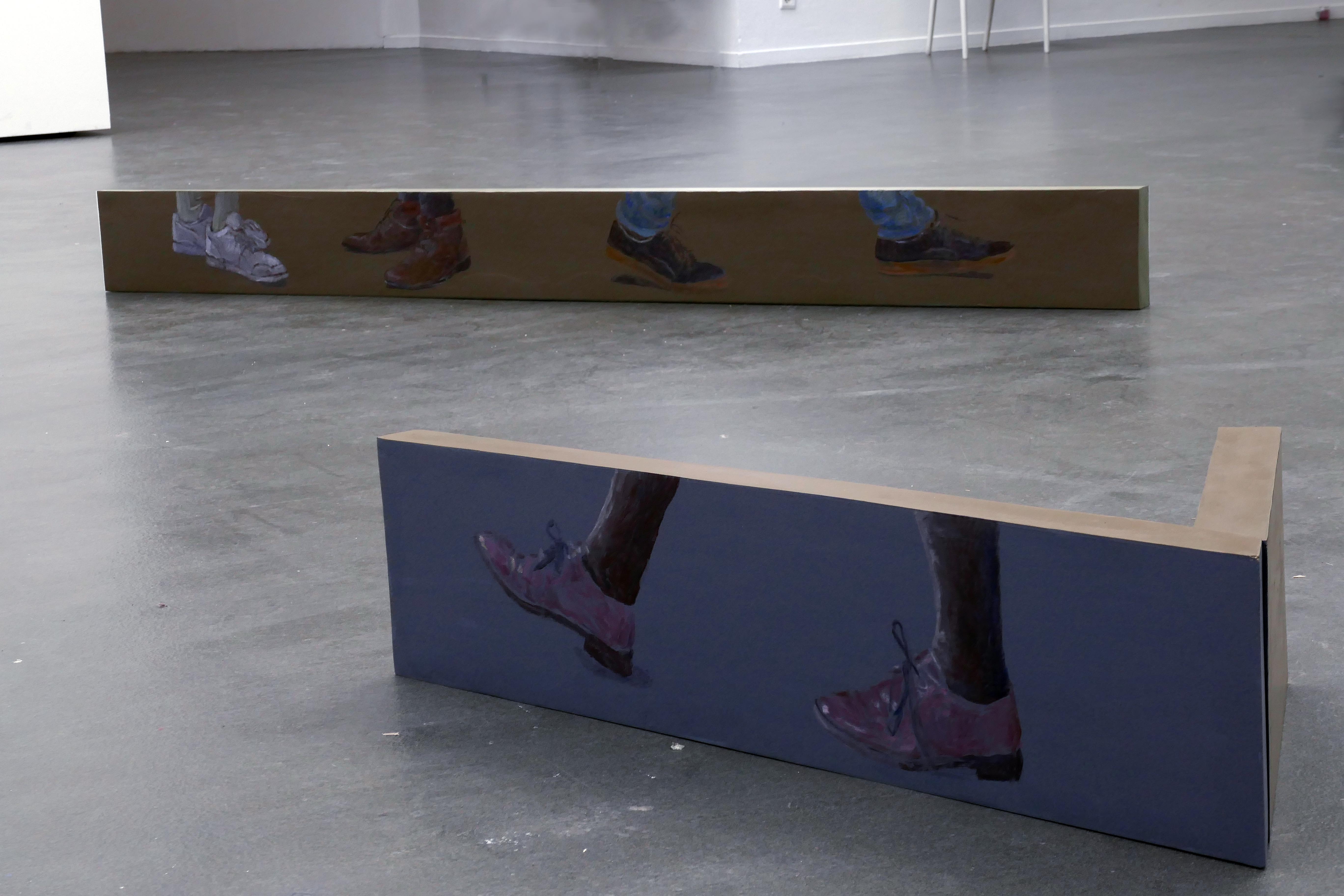 <em>Portraits de pieds</em>, 2017, variable dimensions, acrylic and ink on wood.